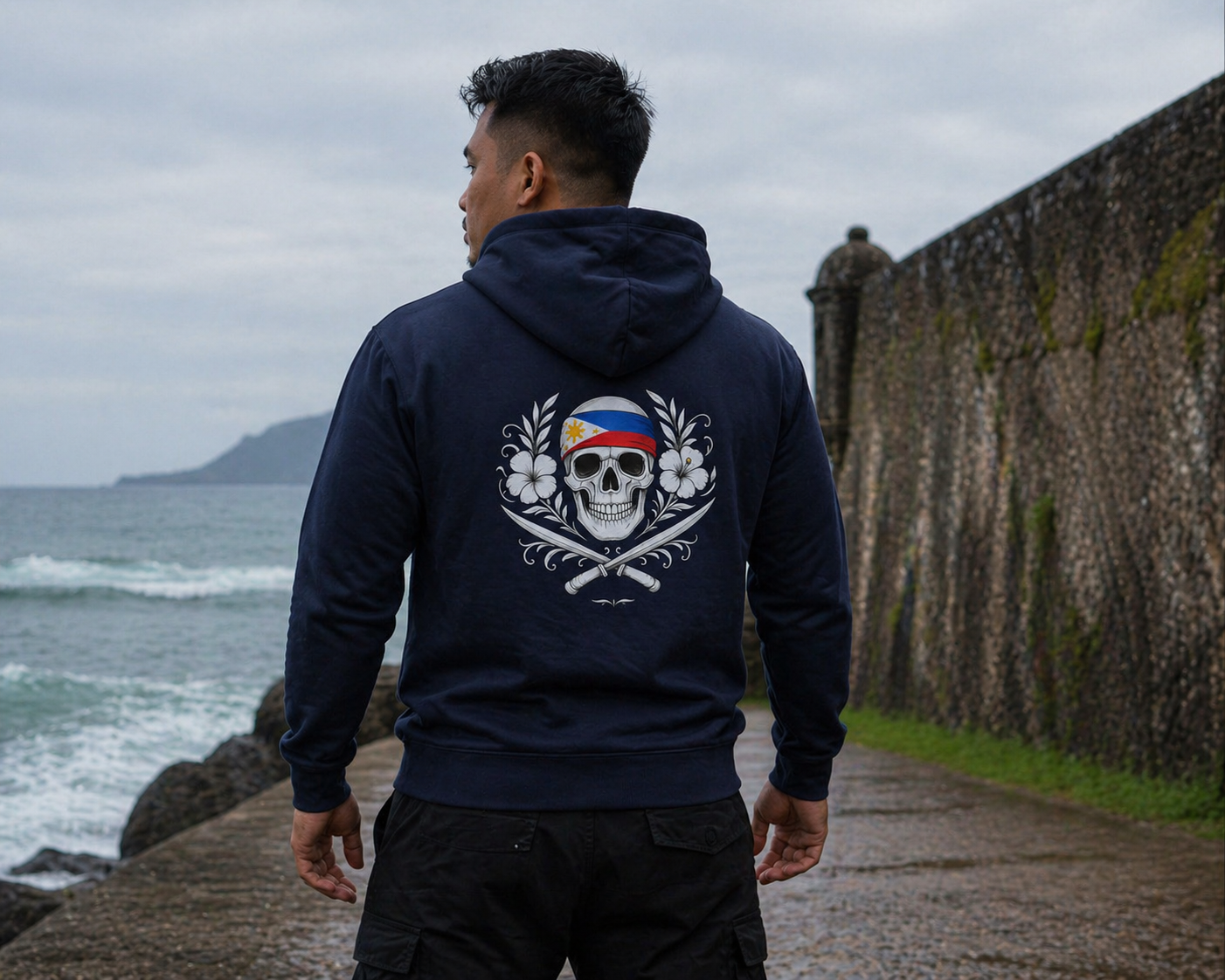 Philippine Flag Skull Hoodie Back | Filipino Heritage Streetwear | Sinawali