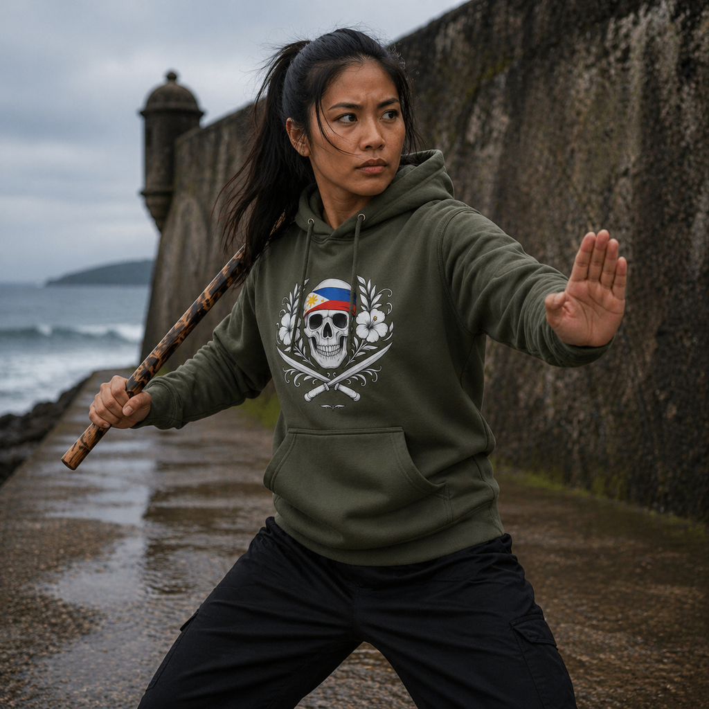 Philippine Flag Skull Hoodie Front | Filipino Heritage Streetwear | Sinawali