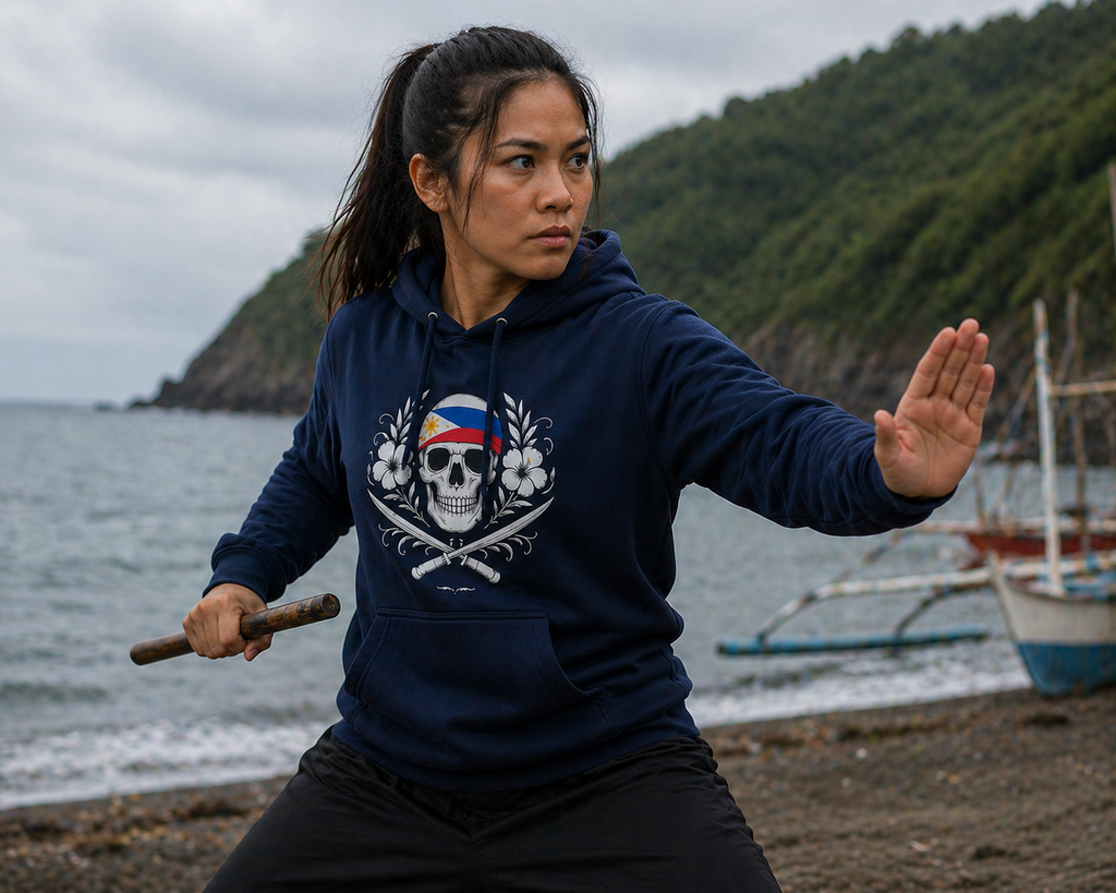 Philippine Flag Skull Hoodie Front | Filipino Heritage Streetwear | Sinawali